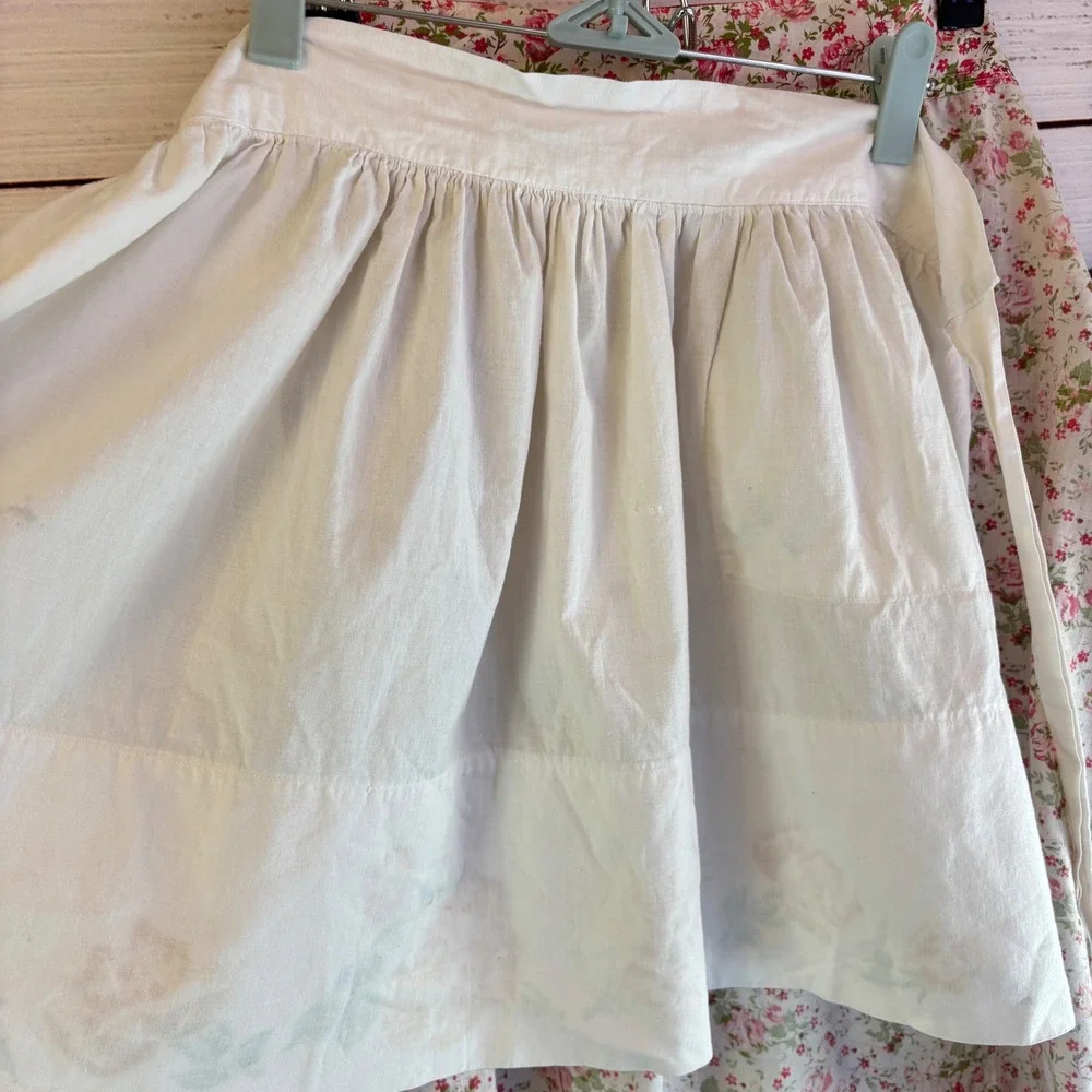 Vintage Floral Half Apron Set White Pink Cotton Cottagecore GrandmaCore